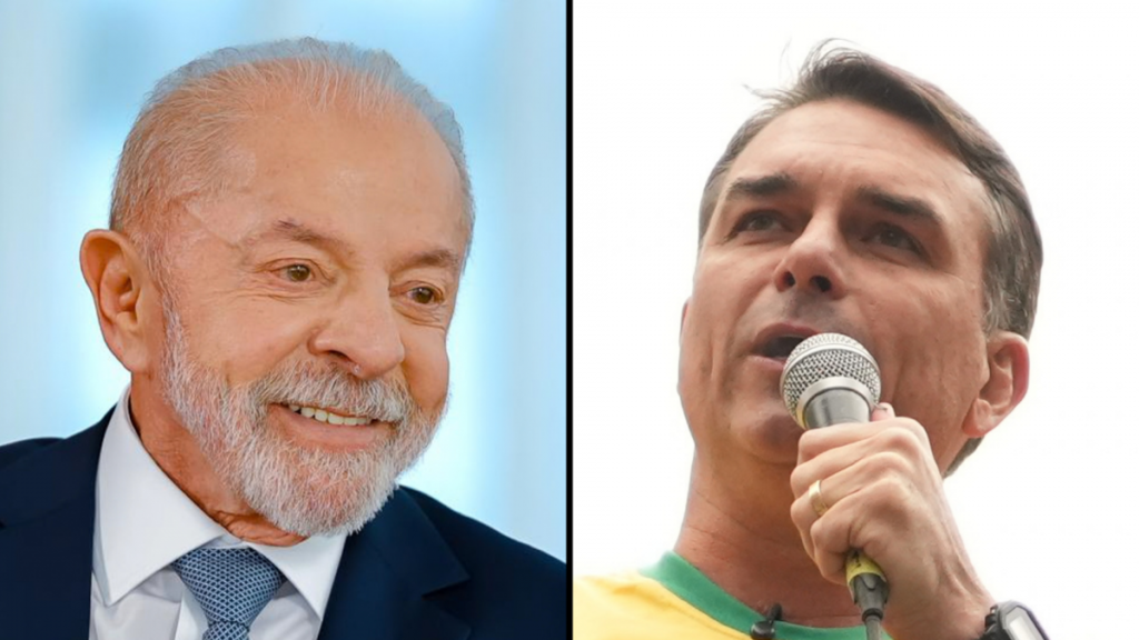 Montagem com fotos do presidente Lula e do senador Flávio Bolsonaro, candidatos no segundo turno