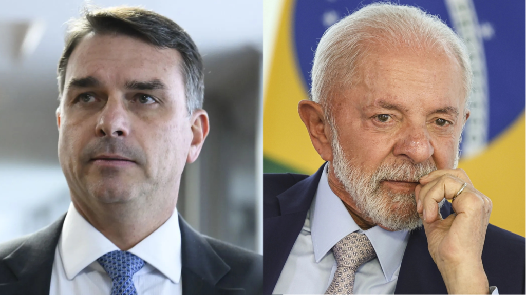 Montagem com Flávio Bolsonaro e Lula