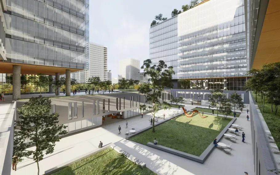 Projeção de torres e praça do Novo Centro Administrativo nos Campos Elíseos